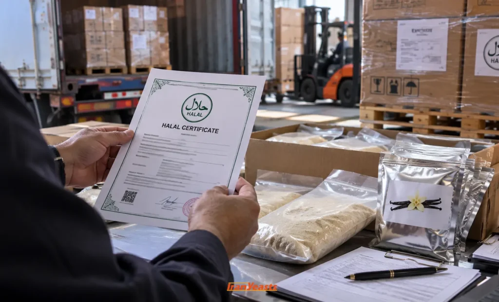 Halal certificate for Iranian vanilla showing the issuing body